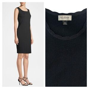 St. John Collection Wool Blend Knit‎ Scallop Scoop Neck Sheath Dress Size:2